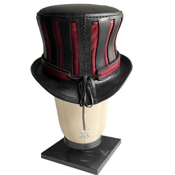 Black and Red Leather Top Hat - The Red Mad Hatter- 22.5” main image 12